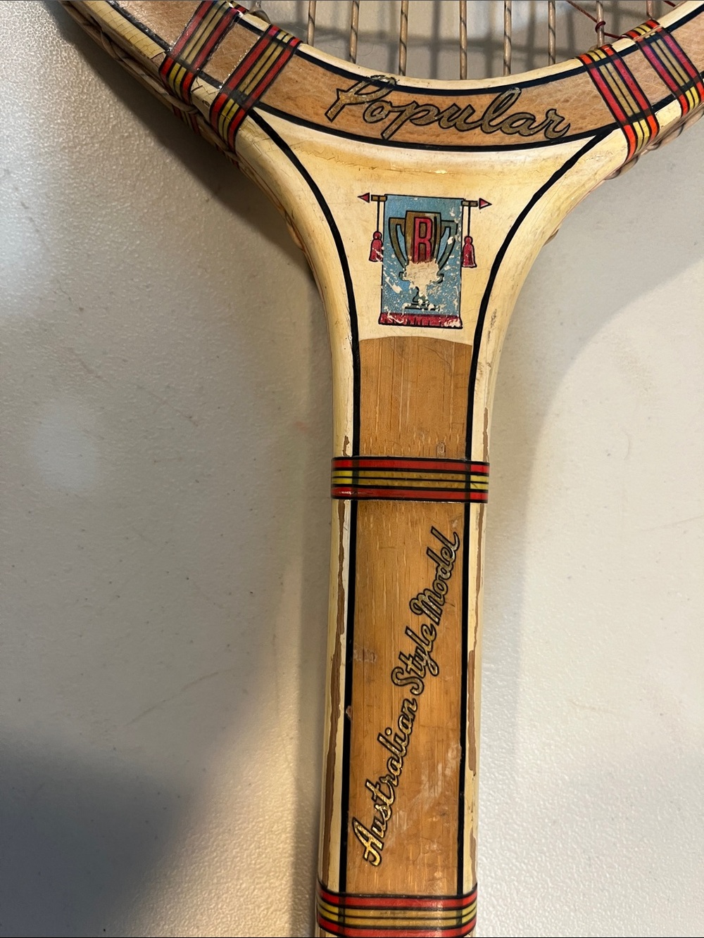 Vintage Wooden Tennis Racket - Natural Wood and Black Grip